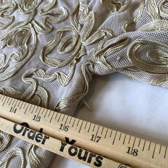 Sundance Soutache Dress Tan Cream Size XS Petite Lace Ribbon Wedding Guest Party - Picture 8 of 16